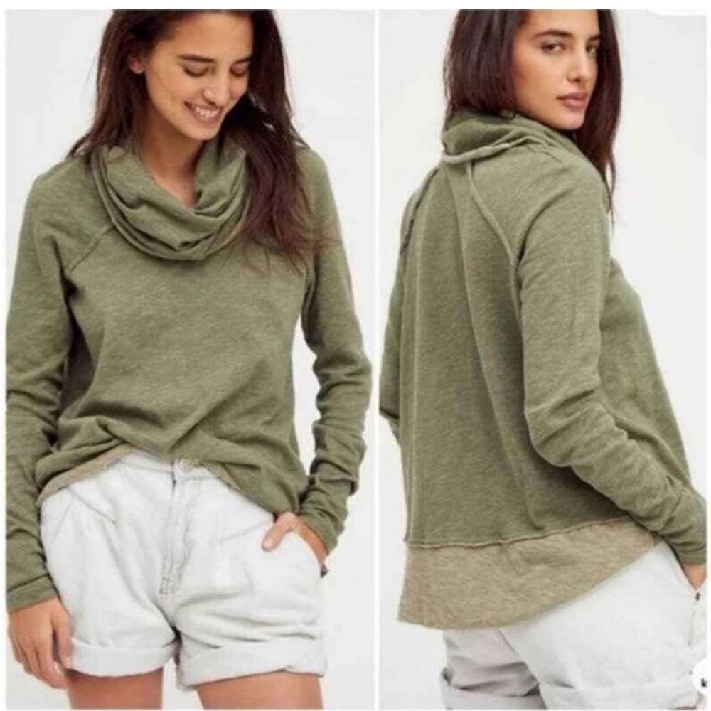 Free People Beach Cocoon Cowl Neck Pullover- Green